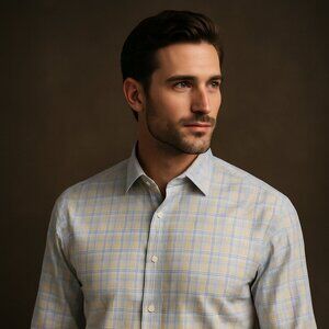 Brooks Brothers Non-Iron Cotton Dress Shirt – Blue & Yellow Plaid, Size 16½-34/3